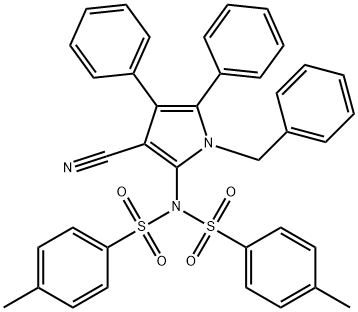 N-(1-Benzyl-3-cyano-4,5-diphenyl-1H-pyrrol-2-yl)-4-methyl-N-[(4-methylphenyl)sulfonyl]benzenesulfonamide 结构式
