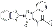 (4E)-2-(1,3-BENZOTHIAZOL-2-YL)-4-[1-(CYCLOPROPYLAMINO)ETHYLIDENE]-5-PHENYL-2,4-DIHYDRO-3H-PYRAZOL-3-ONE 结构式