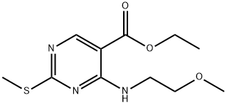 ETHYL 4-[(2-METHOXYETHYL)AMINO]-2-(METHYLSULFANYL)-5-PYRIMIDINECARBOXYLATE 结构式