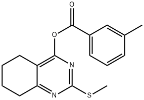 2-(METHYLSULFANYL)-5,6,7,8-TETRAHYDRO-4-QUINAZOLINYL 3-METHYLBENZENECARBOXYLATE 结构式