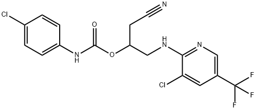 2-([3-CHLORO-5-(TRIFLUOROMETHYL)-2-PYRIDINYL]AMINO)-1-(CYANOMETHYL)ETHYL N-(4-CHLOROPHENYL)CARBAMATE 结构式