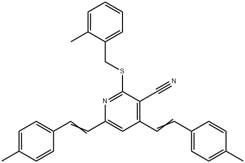 2-[(2-METHYLBENZYL)SULFANYL]-4,6-BIS(4-METHYLSTYRYL)NICOTINONITRILE 结构式