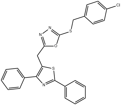 2-[(4-CHLOROBENZYL)SULFANYL]-5-[(2,4-DIPHENYL-1,3-THIAZOL-5-YL)METHYL]-1,3,4-OXADIAZOLE 结构式