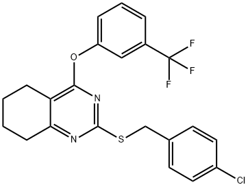 2-[(4-CHLOROBENZYL)SULFANYL]-4-[3-(TRIFLUOROMETHYL)PHENOXY]-5,6,7,8-TETRAHYDROQUINAZOLINE 结构式