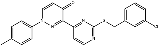 3-(2-[(3-CHLOROBENZYL)SULFANYL]-4-PYRIMIDINYL)-1-(4-METHYLPHENYL)-4(1H)-PYRIDAZINONE 结构式