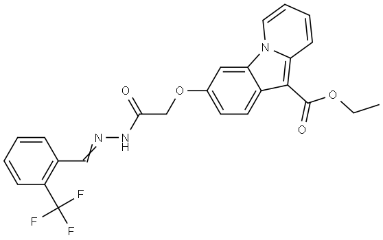 Ethyl 3-[2-oxo-2-(2-((E)-[2-(trifluoromethyl)phenyl]methylidene)hydrazino)ethoxy]pyrido[1,2-a]indole-10-carboxylate 结构式