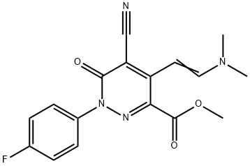 METHYL 5-CYANO-4-[(E)-2-(DIMETHYLAMINO)ETHENYL]-1-(4-FLUOROPHENYL)-6-OXO-1,6-DIHYDRO-3-PYRIDAZINECARBOXYLATE 结构式