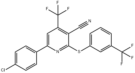 6-(4-CHLOROPHENYL)-4-(TRIFLUOROMETHYL)-2-([3-(TRIFLUOROMETHYL)PHENYL]SULFANYL)NICOTINONITRILE 结构式