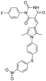 (Z)-5-((2,5-DIMETHYL-1-(4-(4-NITROPHENYLTHIO)PHENYL)-1H-PYRROL-3-YL)METHYLENE)-1-(4-FLUOROPHENYL)PYRIMIDINE-2,4,6(1H,3H,5H)-TRIONE 结构式