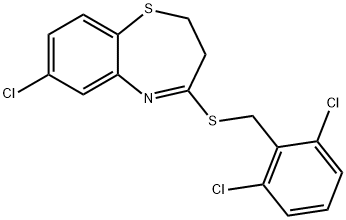 7-CHLORO-2,3-DIHYDRO-1,5-BENZOTHIAZEPIN-4-YL 2,6-DICHLOROBENZYL SULFIDE 结构式