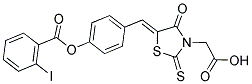 ((5Z)-5-{4-[(2-IODOBENZOYL)OXY]BENZYLIDENE}-4-OXO-2-THIOXO-1,3-THIAZOLIDIN-3-YL)ACETIC ACID 结构式