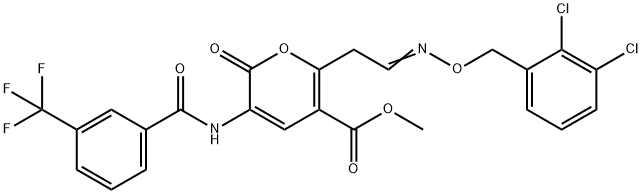 METHYL 6-(2-([(2,3-DICHLOROBENZYL)OXY]IMINO)ETHYL)-2-OXO-3-([3-(TRIFLUOROMETHYL)BENZOYL]AMINO)-2H-PYRAN-5-CARBOXYLATE 结构式