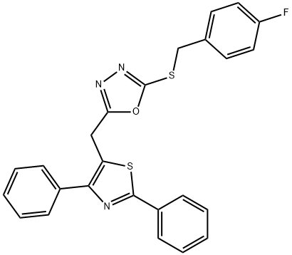 2-[(2,4-DIPHENYL-1,3-THIAZOL-5-YL)METHYL]-5-[(4-FLUOROBENZYL)SULFANYL]-1,3,4-OXADIAZOLE 结构式