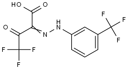 4,4,4-Trifluoro-3-oxo-2-((E)-2-[3-(trifluoromethyl)phenyl]hydrazono)butanoic acid 结构式
