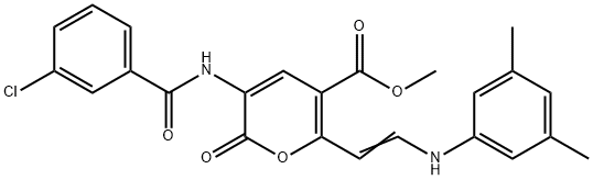 METHYL 3-[(3-CHLOROBENZOYL)AMINO]-6-[(E)-2-(3,5-DIMETHYLANILINO)ETHENYL]-2-OXO-2H-PYRAN-5-CARBOXYLATE 结构式