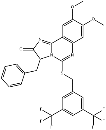 3-Benzyl-5-([3,5-bis(trifluoromethyl)benzyl]sulfanyl)-8,9-dimethoxyimidazo[1,2-c]quinazolin-2(3H)-one 结构式