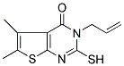 3-ALLYL-2-MERCAPTO-5,6-DIMETHYL-3H-THIENO[2,3-D]PYRIMIDIN-4-ONE 结构式