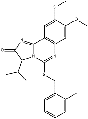 3-ISOPROPYL-8,9-DIMETHOXY-5-[(2-METHYLBENZYL)SULFANYL]IMIDAZO[1,2-C]QUINAZOLIN-2(3H)-ONE 结构式