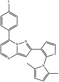 2-[2-(2,5-DIMETHYL-1H-PYRROL-1-YL)-3-THIENYL]-7-(4-FLUOROPHENYL)PYRAZOLO[1,5-A]PYRIMIDINE 结构式