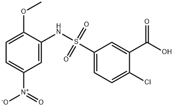 2-CHLORO-5-(2-METHOXY-5-NITRO-PHENYLSULFAMOYL)-BENZOIC ACID 结构式