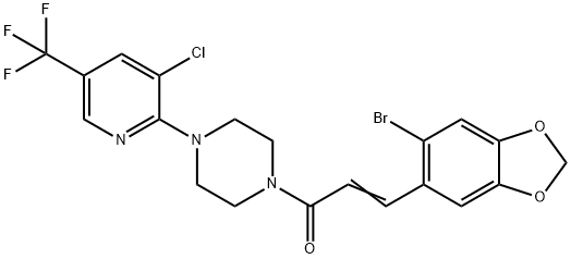 (E)-3-(6-BROMO-1,3-BENZODIOXOL-5-YL)-1-(4-[3-CHLORO-5-(TRIFLUOROMETHYL)-2-PYRIDINYL]PIPERAZINO)-2-PROPEN-1-ONE 结构式