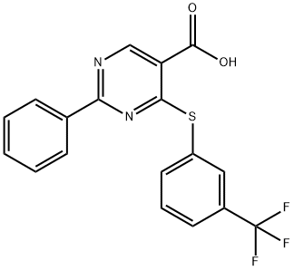 2-PHENYL-4-([3-(TRIFLUOROMETHYL)PHENYL]SULFANYL)-5-PYRIMIDINECARBOXYLIC ACID 结构式