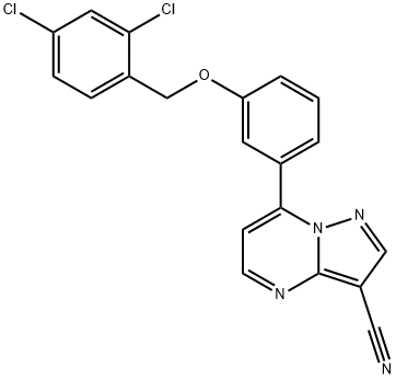 7-(3-[(2,4-DICHLOROBENZYL)OXY]PHENYL)PYRAZOLO[1,5-A]PYRIMIDINE-3-CARBONITRILE 结构式