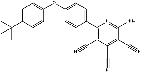 2-Amino-6-(4-[4-(tert-butyl)phenoxy]phenyl)-3,4,5-pyridinetricarbonitrile 结构式