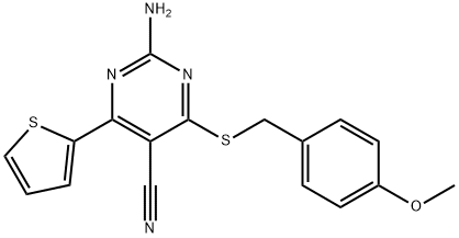 2-AMINO-4-[(4-METHOXYBENZYL)SULFANYL]-6-(2-THIENYL)-5-PYRIMIDINECARBONITRILE 结构式