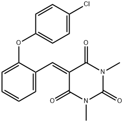 5-([2-(4-CHLOROPHENOXY)PHENYL]METHYLENE)-1,3-DIMETHYL-2,4,6(1H,3H,5H)-PYRIMIDINETRIONE 结构式