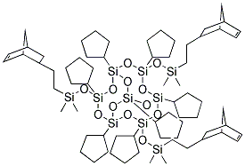 endo-3,7,14-Tris[dimethyl[2-(5-norbornen-2-yl)ethyl]silyloxy]-1,3,5,7,9,11,14-heptacyclopentyltricyclo[7.3.3.15,11]heptasiloxane 结构式