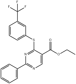 ETHYL 2-PHENYL-4-([3-(TRIFLUOROMETHYL)PHENYL]SULFANYL)-5-PYRIMIDINECARBOXYLATE 结构式