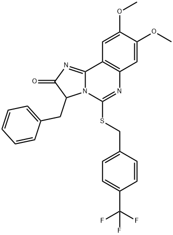3-BENZYL-8,9-DIMETHOXY-5-([4-(TRIFLUOROMETHYL)BENZYL]SULFANYL)IMIDAZO[1,2-C]QUINAZOLIN-2(3H)-ONE 结构式
