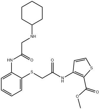 Methyl 3-((2-[(2-([2-(cyclohexylamino)acetyl]amino)phenyl)sulfanyl]acetyl)amino)-2-thiophenecarboxylate 结构式