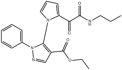 Ethyl 5-(2-[2-oxo-2-(propylamino)acetyl]-1H-pyrrol-1-yl)-1-phenyl-1H-pyrazole-4-carboxylate 结构式