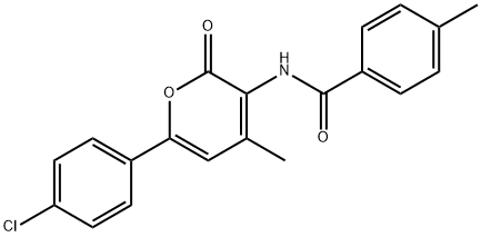 N-[6-(4-CHLOROPHENYL)-4-METHYL-2-OXO-2H-PYRAN-3-YL]-4-METHYLBENZENECARBOXAMIDE 结构式