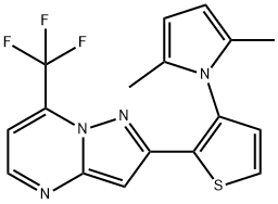 2-[3-(2,5-DIMETHYL-1H-PYRROL-1-YL)-2-THIENYL]-7-(TRIFLUOROMETHYL)PYRAZOLO[1,5-A]PYRIMIDINE 结构式