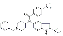 N-(1-BENZYLPIPERIDIN-4-YL)-N-[2-(1,1-DIMETHYLPROPYL)-1H-INDOL-5-YL]-4-(TRIFLUOROMETHYL)BENZAMIDE 结构式