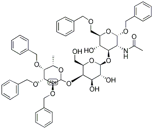 BENZYL 2-ACETAMIDO-6-(O-BENZYL-3-(2,3,4-TRI-O-BENZYL-B-L-FUCOPYRANOSYL)-4-BETALPHA-D-GALACTOPYRANOSYL)-2-DEOXY-ALPHA-D-GLUCOPYRANOSIDE 结构式