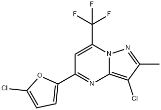 3-CHLORO-5-(5-CHLORO-2-FURYL)-2-METHYL-7-(TRIFLUOROMETHYL)PYRAZOLO[1,5-A]PYRIMIDINE 结构式