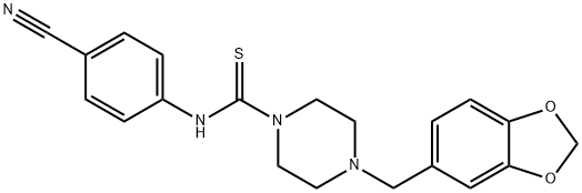 4-(((4-(BENZO[3,4-D]1,3-DIOXOLAN-5-YLMETHYL)PIPERAZINYL)THIOXOMETHYL)AMINO)BENZENECARBONITRILE 结构式