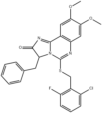 3-BENZYL-5-[(2-CHLORO-6-FLUOROBENZYL)SULFANYL]-8,9-DIMETHOXYIMIDAZO[1,2-C]QUINAZOLIN-2(3H)-ONE 结构式