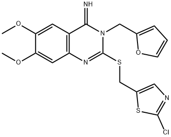 2-([(2-CHLORO-1,3-THIAZOL-5-YL)METHYL]SULFANYL)-3-(2-FURYLMETHYL)-6,7-DIMETHOXY-4(3H)-QUINAZOLINIMINE 结构式