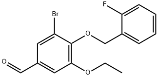 3-溴-5-乙氧基-4-[(2-氟苄基)氧基]苯甲醛 结构式