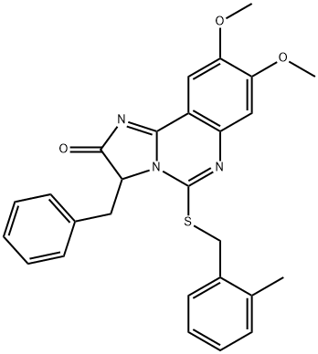 3-BENZYL-8,9-DIMETHOXY-5-[(2-METHYLBENZYL)SULFANYL]IMIDAZO[1,2-C]QUINAZOLIN-2(3H)-ONE 结构式