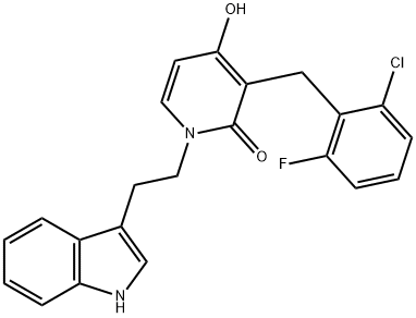 3-(2-CHLORO-6-FLUOROBENZYL)-4-HYDROXY-1-[2-(1H-INDOL-3-YL)ETHYL]-2(1H)-PYRIDINONE 结构式