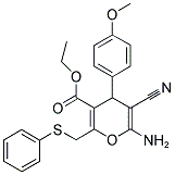ETHYL 6-AMINO-5-CYANO-4-(4-METHOXYPHENYL)-2-[(PHENYLSULFANYL)METHYL]-4H-PYRAN-3-CARBOXYLATE 结构式