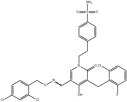 4-(2-[3-(2-CHLORO-6-FLUOROBENZYL)-5-(([(2,4-DICHLOROBENZYL)OXY]IMINO)METHYL)-4-HYDROXY-2-OXO-1(2H)-PYRIDINYL]ETHYL)BENZENESULFONAMIDE 结构式