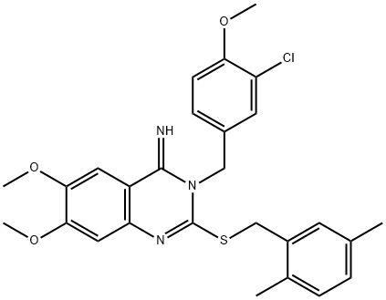 3-(3-CHLORO-4-METHOXYBENZYL)-2-[(2,5-DIMETHYLBENZYL)SULFANYL]-6,7-DIMETHOXY-4(3H)-QUINAZOLINIMINE 结构式