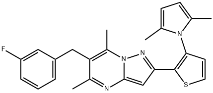 2-[3-(2,5-DIMETHYL-1H-PYRROL-1-YL)-2-THIENYL]-6-(3-FLUOROBENZYL)-5,7-DIMETHYLPYRAZOLO[1,5-A]PYRIMIDINE 结构式